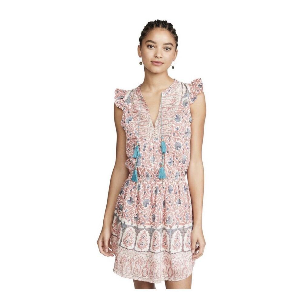 Alicia Bell Lola Mini Dress Pink Paisley Floral V Neck Ruffle Sleeve Size Small